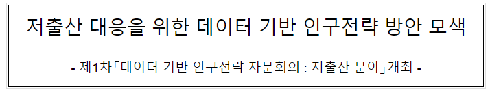 저출산 대응을 위한 데이터 기반 인구전략 방안 모색 저출산 대응을 위한 데이터 기반 인구전략 방안 모색