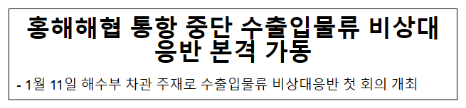 홍해해협 통항 중단 수출입물류 비상대응반 본격 가동 홍해해협 통항 중단 수출입물류 비상대응반 본격 가동