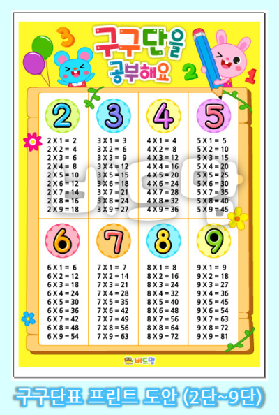 A4크기 구구단표 프린트 도안이에요! (2~9단, 10~19단) : 네이버 블로그