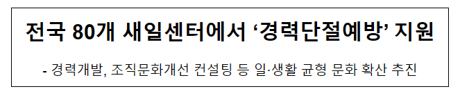 전국 80개 새일센터에서 ‘경력단절예방’ 지원 전국 80개 새일센터에서 ‘경력단절예방’ 지원