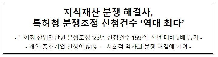 지식재산 분쟁 해결사, 특허청 분쟁조정 신청건수 ‘역대 최다’ 지식재산 분쟁 해결사, 특허청 분쟁조정 신청건수 ‘역대 최다’