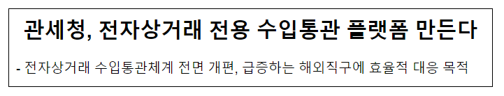 관세청, 전자상거래 전용 수입통관 플랫폼 만든다