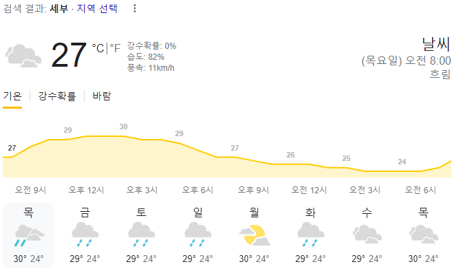  2024년 1월 11일 세부 날씨 올려드려요