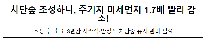 차단숲 조성하니 주거지 미세먼지 1.7배 빨리 감소!