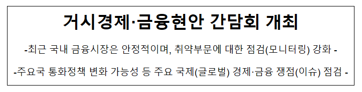 거시경제·금융현안 간담회 개최 거시경제·금융현안 간담회 개최