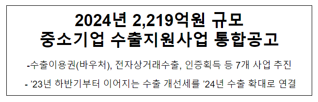 2024년 2,219억원 규모 중소기업 수출지원사업 통합공고