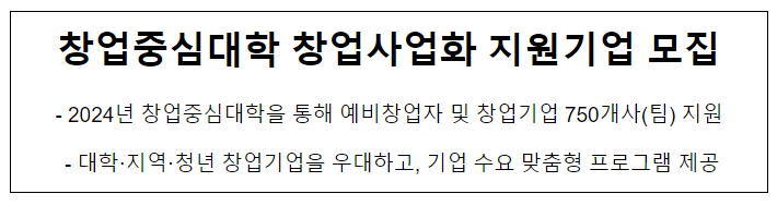 창업중심대학 창업사업화 지원기업 모집 창업중심대학 창업사업화 지원기업 모집