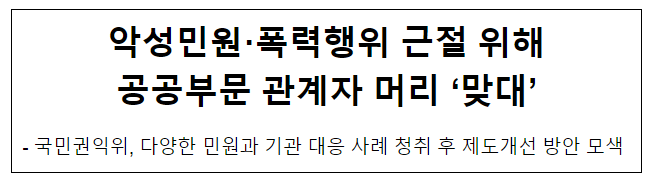 악성민원·폭력행위 근절 위해 공공부문 관계자 머리 ‘맞대’ 악성민원·폭력행위 근절 위해 공공부문 관계자 머리 ‘맞대’