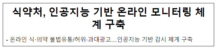 식약처, 인공지능 기반 온라인 모니터링 체계 구축