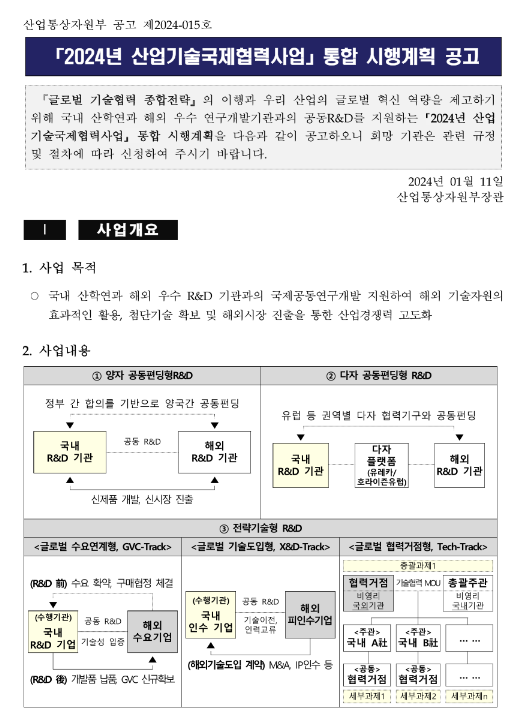 2024년 산업기술국제협력사업 통합 시행계획 공고