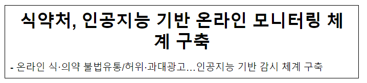 식약처, 인공지능 기반 온라인 모니터링 체계 구축 식약처, 인공지능 기반 온라인 모니터링 체계 구축