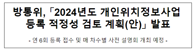 방통위, 「2024년도 개인위치정보사업 등록 적정성 검토 계획(안)」 발표 방통위, 「2024년도 개인위치정보사업 등록 적정성 검토 계획(안)」 발표