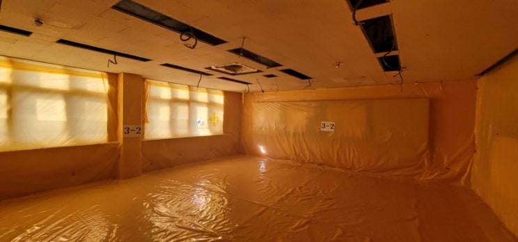  학교 석면 해체 제거 공사, 천장형 석면 에어컨 청소 업체 / 학교 석면 철거 공사전 에어컨 커버 탈부착 작업