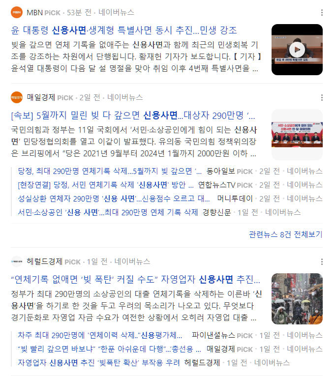  정부 신용 사면 추진. 신용사면은 무엇인가?