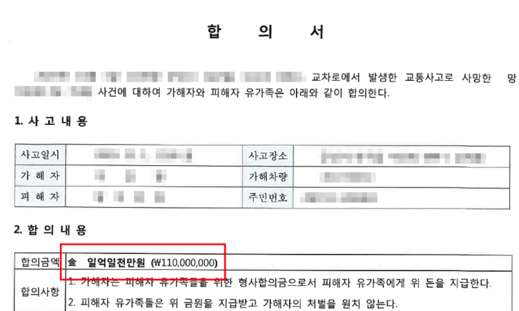  교통사고 사망사고 합의금 종류와 산정기준