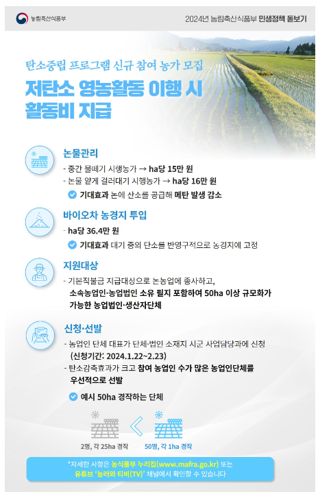 저탄소 농업 실천하고 활동비 받자! 저탄소 농업 실천하고 활동비 받자!