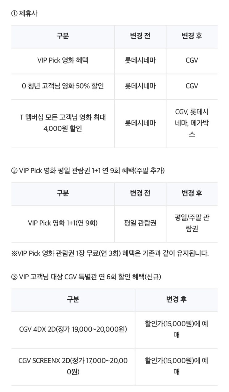  SK멤버쉽 변경혜택 영화관변경 이천SK텔레콤 사용 고객분들 희소식!!