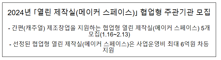 2024년 ｢열린 제작실(메이커 스페이스)｣ 협업형 주관기관 모집