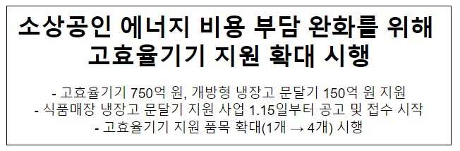 소상공인 에너지 비용 부담 완화를 위해 고효율기기 지원 확대 시행