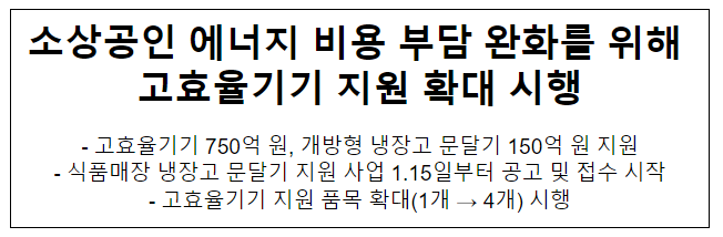 소상공인 에너지 비용 부담 완화를 위해 고효율기기 지원 확대 시행 소상공인 에너지 비용 부담 완화를 위해 고효율기기 지원 확대 시행
