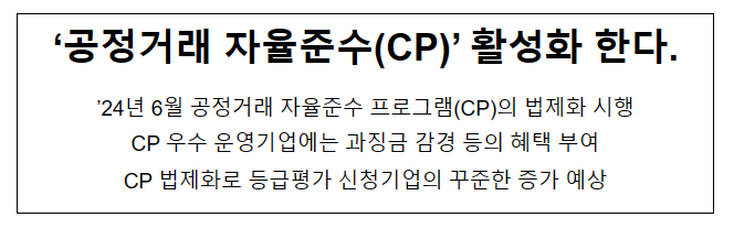 (2024년 정책돋보기)‘공정거래 자율준수(CP)’ 활성화 한다. (2024년 정책돋보기)‘공정거래 자율준수(CP)’ 활성화 한다.