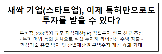 새싹 기업(스타트업), 이제 특허만으로도 투자를 받을 수 있다? 새싹 기업(스타트업), 이제 특허만으로도 투자를 받을 수 있다?