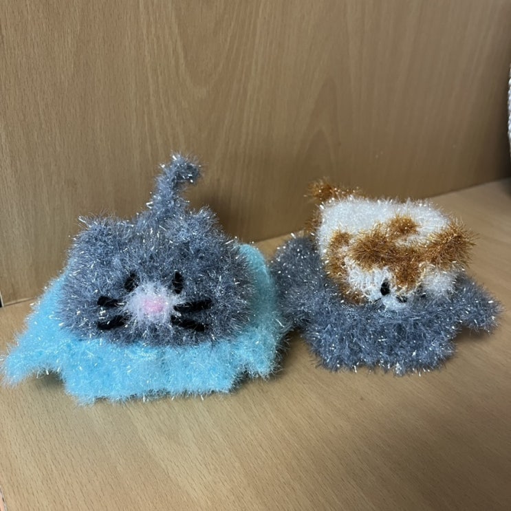  귀여움 주의) 냥이 시리즈3 : 박스냥이 수세미 만들기, 고양이 수세미