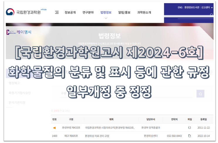 [ 주식회사 케이엠씨 ] [국립환경과학원고시제2024-6호] 화학물질의 분류 및 표시 등에 관한 규정 일부개정 중 정정