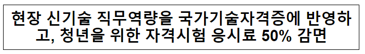 현장 신기술 직무역량을 국가기술자격증에 반영하고, 청년을 위한 자격시험 응시료 50% 감면