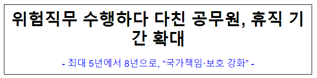 (인사혁신기획과) 위험직무 수행하다 다친 공무원, 휴직 기간 확대 (인사혁신기획과) 위험직무 수행하다 다친 공무원, 휴직 기간 확대