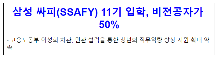 삼성 싸피(SSAFY) 11기 입학, 비전공자가 50% 삼성 싸피(SSAFY) 11기 입학, 비전공자가 50%