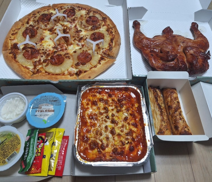  대전 용전동 피자맛집 소확행_ 하와이안피자. 스모크 훈연치킨, 불닭스파게티 후기입니다.