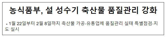 농식품부, 설 성수기 축산물 품질관리 강화