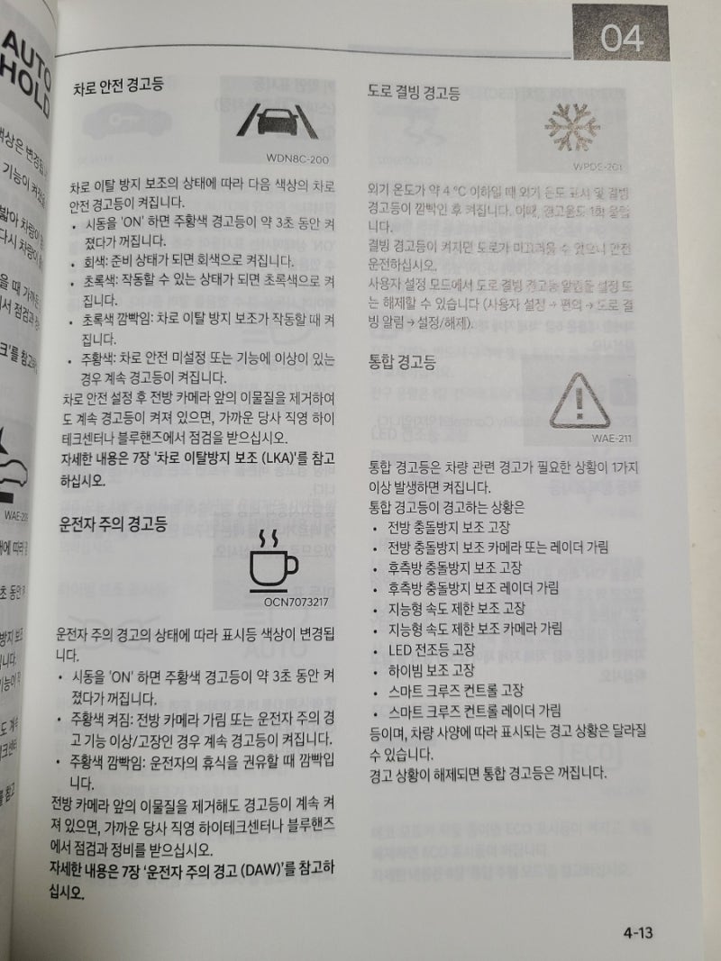 현대 더뉴아반떼 자동차 계기판 경고등 표시 뜻과 이유 메뉴얼