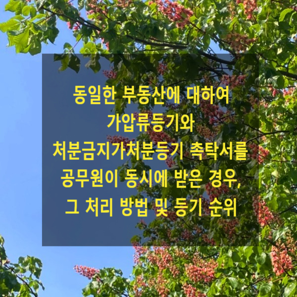  동일한 부동산에 대하여 가압류등기와 처분금지가처분등기 촉탁서를 등기 공무원이 동시에 받은 경우, 그 처리 방법 및 등기 순위