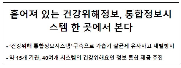 흩어져 있는 건강위해정보, 통합정보시스템 한 곳에서 본다(1.17.수) 흩어져 있는 건강위해정보, 통합정보시스템 한 곳에서 본다(1.17.수)