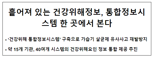 흩어져 있는 건강위해정보, 통합정보시스템 한 곳에서 본다(1.17.수)