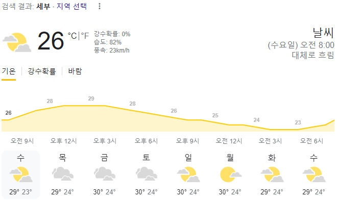  2024년 1월 17일 세부 날씨 올려드려요