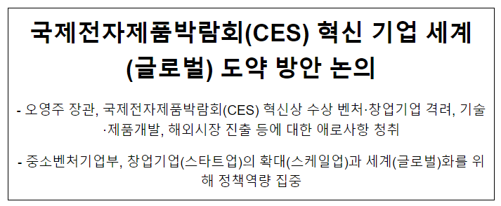 국제전자제품박람회(CES) 혁신 기업 세계(글로벌) 도약 방안 논의 국제전자제품박람회(CES) 혁신 기업 세계(글로벌) 도약 방안 논의
