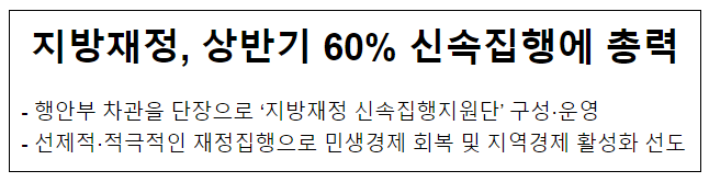 지방재정, 상반기 60% 신속집행에 총력 지방재정, 상반기 60% 신속집행에 총력