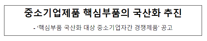 중소기업제품 핵심부품의 국산화 추진