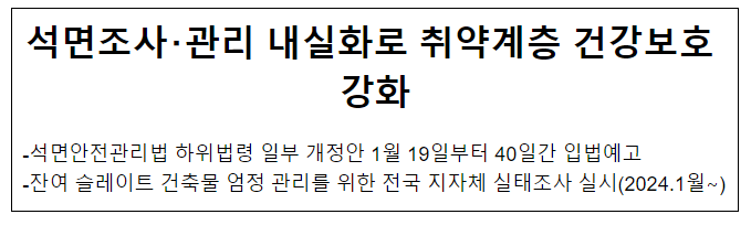 석면조사·관리 내실화로 취약계층 건강보호 강화