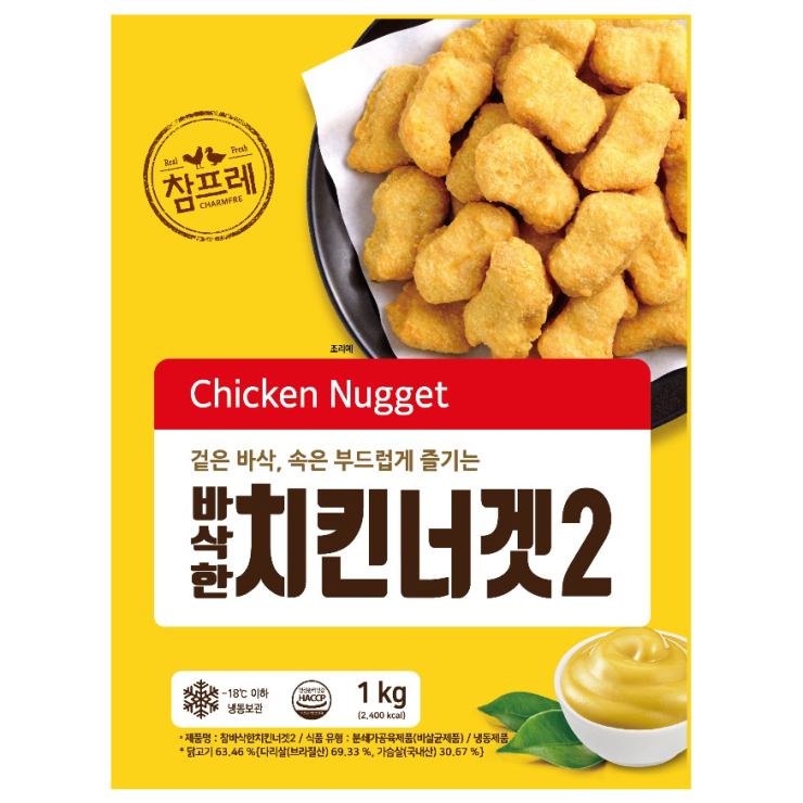 참프레 바삭한 치킨너겟2 1kg 에어프라이어 월등히 높은 닭고기 함량