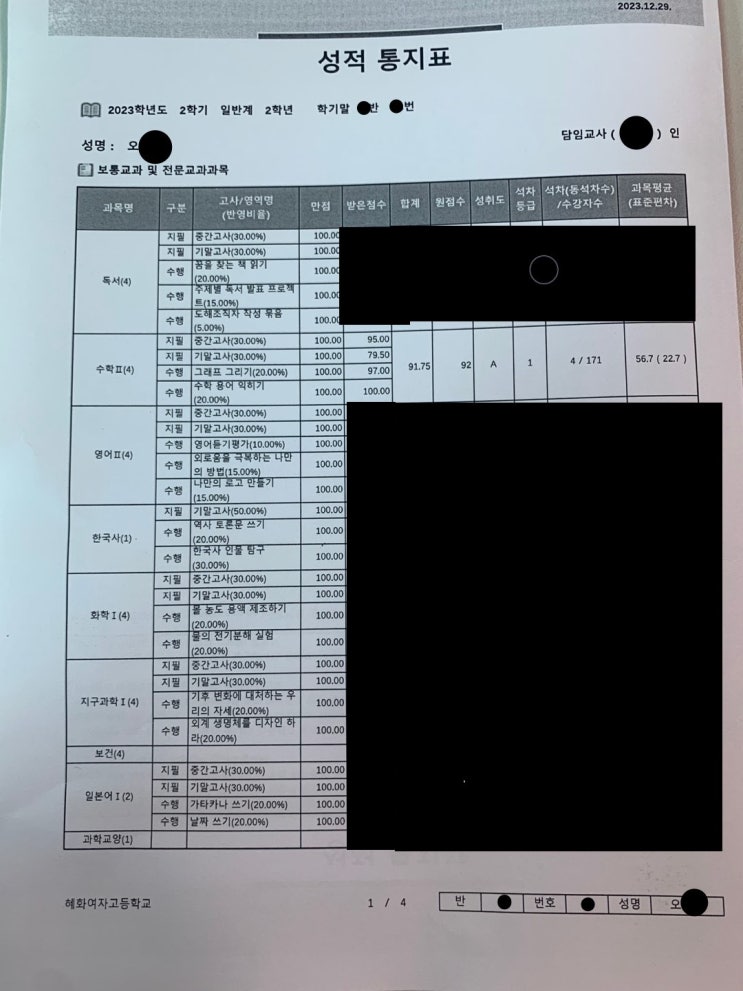  [학원생 인터뷰] 혜화여고 2학년 내신 1등급 오ㅇㅇ 학생 인터뷰