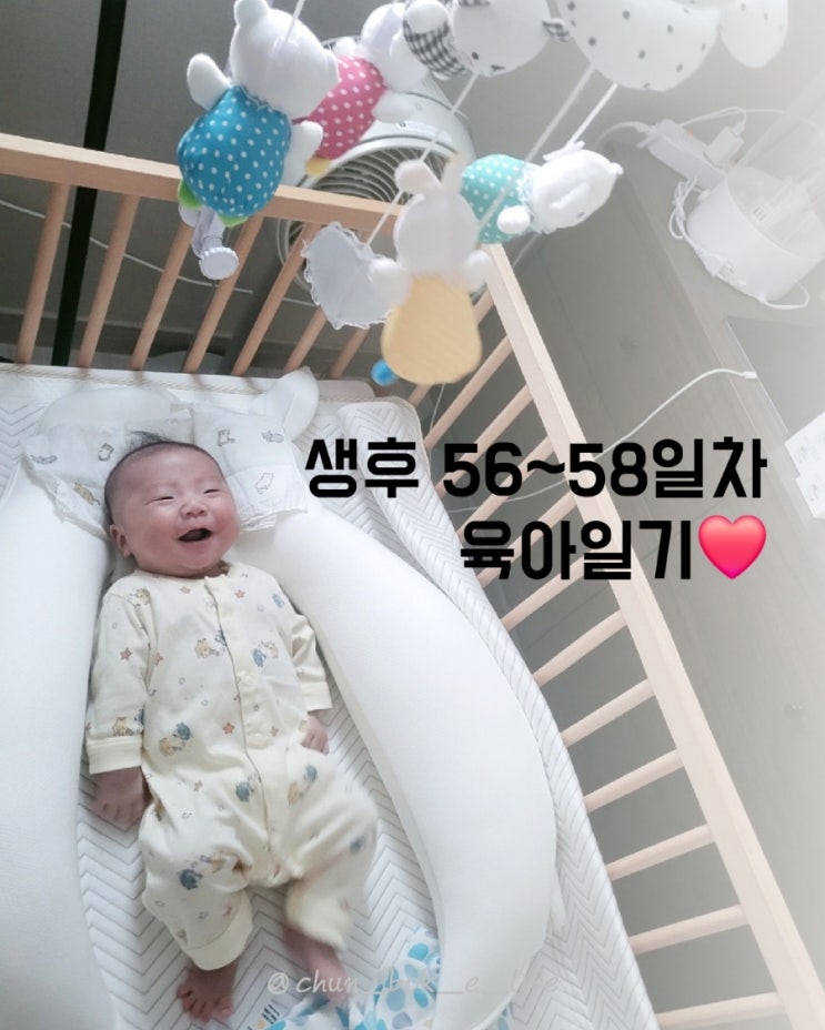  생후 56~58일차 육아일기️ : 컬러모빌, 아기체육관 러버, 젖꼭지(2단계), 기저귀(3단계) 사이즈업
