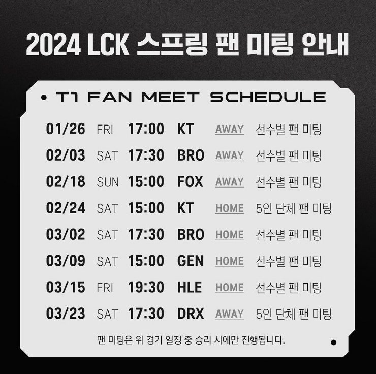 2024 LCK 스프링 : 롤파크 팬미팅 부활!, 티원 팬미팅 일정, 참여 방법, 달라진 티원 존 혜택