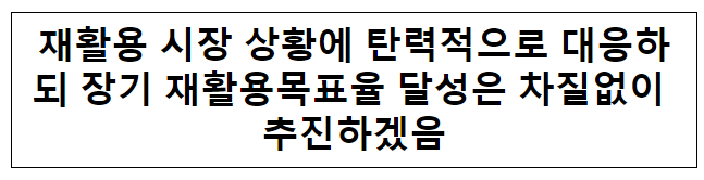 재활용 시장 상황에 탄력적으로 대응하되 장기 재활용목표율 달성은 차질없이 추진하겠음