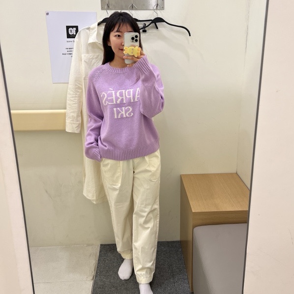  TOPTEN 탑텐 램스울 블렌드 레터링 스웨터 조거 팬츠 데일리룩 코디 추천