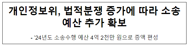 개인정보위, 법적분쟁 증가에 따라 소송예산 추가 확보