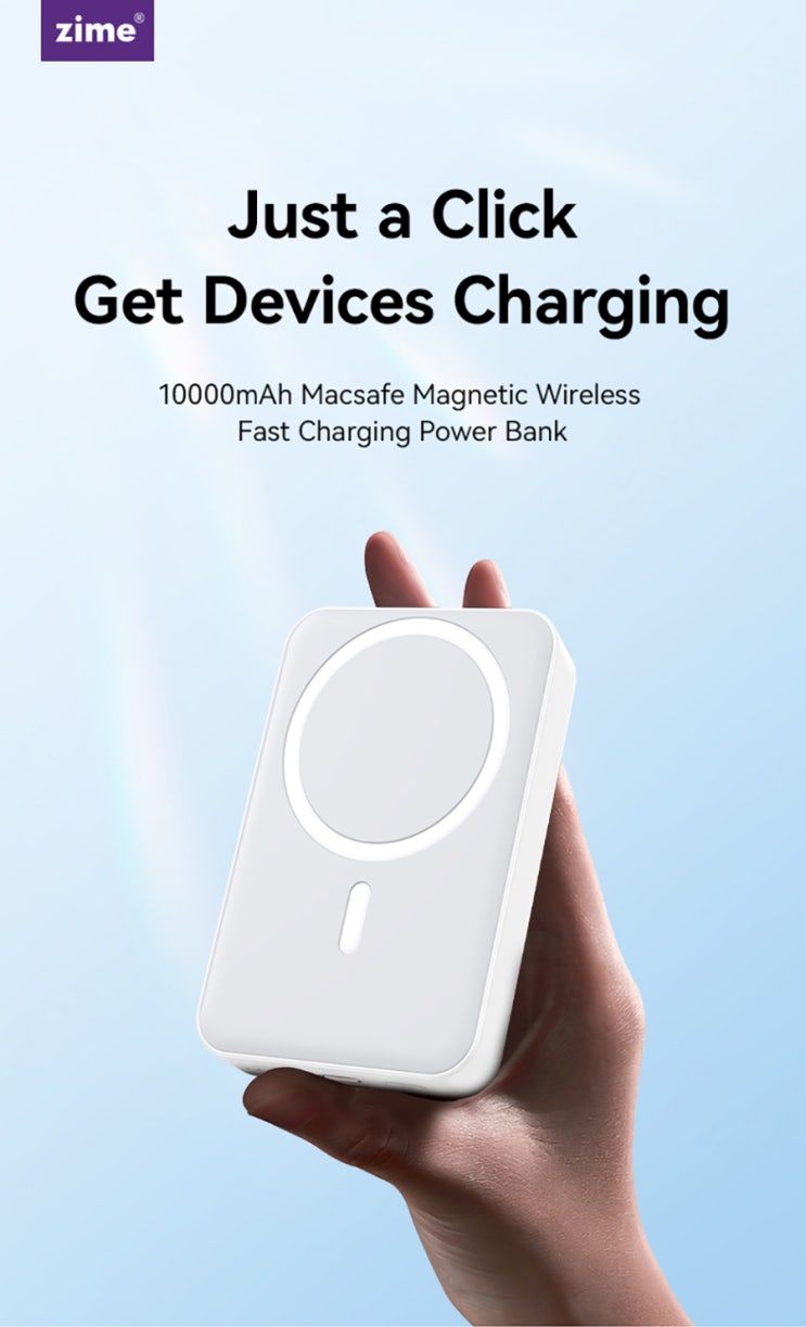  2024년 신상품 Zime 마그네틱 보조베터리 10000mAh 예비 외부 배터리 휴대용 Magsafe 보조베터리 무선 충전기 아이폰 14 13 12 프로 맥스